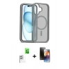 MARSİLYAN™- iPhone 16 Kılıf Siluet Minimal Prime - Siyah 3D Antistatik Mat Seramik Nano Ekran Koruyucu + Raze Metal Kamera Lens - BZ