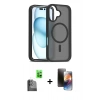MARSİLYAN™- iPhone 16 Kılıf Siluet Minimal Prime - Siyah 3D Antistatik Mat Seramik Nano Ekran Koruyucu + Raze Metal Kamera Lens - SH