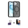 MARSİLYAN™- iPhone 16 Kılıf Siluet Minimal Prime - Siyah 3D Antistatik Mat Seramik Nano Ekran Koruyucu + Yeşil Bilvis Titan Kamera Lens