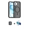 MARSİLYAN™- iPhone 16 Kılıf Siluet Minimal Prime - Siyah 3D Antistatik Seramik Nano Ekran Koruyucu + PVD Metal Kamera Lens - MI