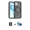MARSİLYAN™- iPhone 16 Kılıf Siluet Minimal Prime - Siyah 3D Antistatik Seramik Nano Ekran Koruyucu + PVD Metal Kamera Lens - PE
