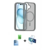 MARSİLYAN™- iPhone 16 Kılıf Siluet Minimal Prime - Siyah 3D Antistatik Seramik Nano Ekran Koruyucu + Raze Metal Kamera Lens - LT
