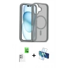 MARSİLYAN™- iPhone 16 Kılıf Siluet Minimal Prime - Siyah 3D Antistatik Seramik Nano Ekran Koruyucu + Raze Metal Kamera Lens - BZ