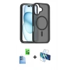 MARSİLYAN™- iPhone 16 Kılıf Siluet Minimal Prime - Siyah 3D Antistatik Seramik Nano Ekran Koruyucu + Raze Metal Kamera Lens - LT