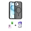 MARSİLYAN™- iPhone 16 Kılıf Siluet Minimal Prime - Siyah Bilvis 5in1 3D Magic Cam Ekran Koruyucu + Raze Metal Kamera Lens - PE