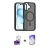 MARSİLYAN™- iPhone 16 Kılıf Siluet Minimal Prime - Siyah Bilvis 5in1 3D Magic Cam Ekran Koruyucu + Siyah Bilvis Titan Kamera Lens