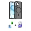 MARSİLYAN™- iPhone 16 Kılıf Siluet Minimal Prime - Siyah Bilvis 5in1 5D Magic Hayalet Cam Ekran Koruyucu + Raze Metal Kamera Lens - LT