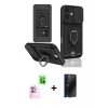 MARSİLYAN™- iPhone 16 Kılıf Vadi Form Prime - Siyah 3D Antistatik Hayalet Cam Ekran Koruyucu + Raze Metal Kamera Lens - PE