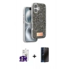 MARSİLYAN™- iPhone 16 Kılıf Vadi Klasik Serisi - Siyah 3D Antistatik Hayalet Cam Ekran Koruyucu + Bilvis Titan Kamera Lens - PE