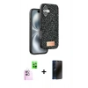 MARSİLYAN™- iPhone 16 Kılıf Vadi Klasik Serisi - Siyah 3D Antistatik Hayalet Cam Ekran Koruyucu + Raze Metal Kamera Lens - PE