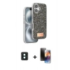 MARSİLYAN™- iPhone 16 Kılıf Vadi Klasik Serisi - Siyah 3D Antistatik Mat Seramik Nano Ekran Koruyucu + PVD Metal Kamera Lens - YL