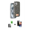MARSİLYAN™- iPhone 16 Kılıf Vadi Klasik Serisi - Siyah 3D Antistatik Mat Seramik Nano Ekran Koruyucu + Raze Metal Kamera Lens - SH