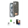 MARSİLYAN™- iPhone 16 Kılıf Vadi Klasik Serisi - Siyah 3D Antistatik Mat Seramik Nano Ekran Koruyucu + Raze Metal Kamera Lens - BZ