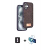 MARSİLYAN™- iPhone 16 Kılıf Vadi Klasik Serisi - Siyah 3D Antistatik Seramik Nano Ekran Koruyucu + PVD Metal Kamera Lens - PE