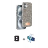 MARSİLYAN™- iPhone 16 Kılıf Vadi Klasik Serisi - Siyah 3D Antistatik Seramik Nano Ekran Koruyucu + PVD Metal Kamera Lens - PE