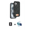 MARSİLYAN™- iPhone 16 Kılıf Vadi Klasik Serisi - Siyah 3D Antistatik Seramik Nano Ekran Koruyucu + PVD Metal Kamera Lens - PE