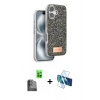 MARSİLYAN™- iPhone 16 Kılıf Vadi Klasik Serisi - Siyah 3D Antistatik Seramik Nano Ekran Koruyucu + Raze Metal Kamera Lens - SH
