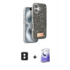 MARSİLYAN™- iPhone 16 Kılıf Vadi Klasik Serisi - Siyah Bilvis 5in1 5D Magic Hayalet Cam Ekran Koruyucu + PVD Metal Kamera Lens - PE