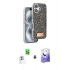 MARSİLYAN™- iPhone 16 Kılıf Vadi Klasik Serisi - Siyah Bilvis 5in1 5D Magic Hayalet Cam Ekran Koruyucu + Raze Metal Kamera Lens - BZ