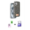 MARSİLYAN™- iPhone 16 Kılıf Vadi Klasik Serisi - Siyah Bilvis 5in1 5D Magic Hayalet Cam Ekran Koruyucu + Raze Metal Kamera Lens - PE