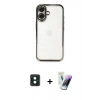 MARSİLYAN™- iPhone 16 Kılıf Vadi Minimal - Şeffaf Pasifik Cam Ekran Koruyucu + PVD Metal Kamera Lens - YL