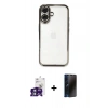 MARSİLYAN™- iPhone 16 Kılıf Vadi Minimal - Siyah 3D Antistatik Hayalet Cam Ekran Koruyucu + Bilvis Titan Kamera Lens - YL