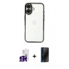 MARSİLYAN™- iPhone 16 Kılıf Vadi Minimal - Siyah 3D Antistatik Hayalet Cam Ekran Koruyucu + Bilvis Titan Kamera Lens - SH