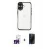 MARSİLYAN™- iPhone 16 Kılıf Vadi Minimal - Siyah 3D Antistatik Hayalet Cam Ekran Koruyucu + Bilvis Titan Kamera Lens - YL