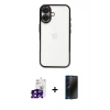 MARSİLYAN™- iPhone 16 Kılıf Vadi Minimal - Siyah 3D Antistatik Hayalet Cam Ekran Koruyucu + Bilvis Titan Kamera Lens - SH