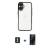MARSİLYAN™- iPhone 16 Kılıf Vadi Minimal - Siyah 3D Antistatik Hayalet Cam Ekran Koruyucu + PVD Metal Kamera Lens - YL