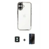 MARSİLYAN™- iPhone 16 Kılıf Vadi Minimal - Siyah 3D Antistatik Hayalet Cam Ekran Koruyucu + PVD Metal Kamera Lens - YL