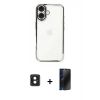 MARSİLYAN™- iPhone 16 Kılıf Vadi Minimal - Siyah 3D Antistatik Hayalet Cam Ekran Koruyucu + PVD Metal Kamera Lens - PE