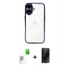 MARSİLYAN™- iPhone 16 Kılıf Vadi Minimal - Siyah 3D Antistatik Hayalet Cam Ekran Koruyucu + Raze Metal Kamera Lens - BZ