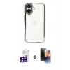 MARSİLYAN™- iPhone 16 Kılıf Vadi Minimal - Siyah 3D Antistatik Mat Seramik Nano Ekran Koruyucu + Pembe Bilvis Titan Kamera Lens