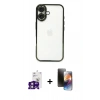 MARSİLYAN™- iPhone 16 Kılıf Vadi Minimal - Siyah 3D Antistatik Mat Seramik Nano Ekran Koruyucu + Pembe Bilvis Titan Kamera Lens