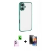 MARSİLYAN™- iPhone 16 Kılıf Vadi Minimal - Siyah 3D Antistatik Mat Seramik Nano Ekran Koruyucu + Pembe Raze Metal Kamera Lens