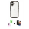 MARSİLYAN™- iPhone 16 Kılıf Vadi Minimal - Siyah 3D Antistatik Mat Seramik Nano Ekran Koruyucu + Pembe Raze Metal Kamera Lens