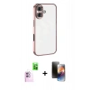 MARSİLYAN™- iPhone 16 Kılıf Vadi Minimal - Siyah 3D Antistatik Mat Seramik Nano Ekran Koruyucu + Pembe Raze Metal Kamera Lens