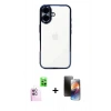 MARSİLYAN™- iPhone 16 Kılıf Vadi Minimal - Siyah 3D Antistatik Mat Seramik Nano Ekran Koruyucu + Pembe Raze Metal Kamera Lens