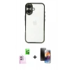 MARSİLYAN™- iPhone 16 Kılıf Vadi Minimal - Siyah 3D Antistatik Mat Seramik Nano Ekran Koruyucu + Pembe Raze Metal Kamera Lens