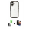 MARSİLYAN™- iPhone 16 Kılıf Vadi Minimal - Siyah 3D Antistatik Mat Seramik Nano Ekran Koruyucu + Raze Metal Kamera Lens - SH