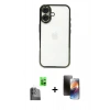 MARSİLYAN™- iPhone 16 Kılıf Vadi Minimal - Siyah 3D Antistatik Mat Seramik Nano Ekran Koruyucu + Raze Metal Kamera Lens - SH