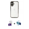 MARSİLYAN™- iPhone 16 Kılıf Vadi Minimal - Siyah 3D Antistatik Seramik Nano Ekran Koruyucu + Gümüş Bilvis Titan Kamera Lens