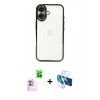 MARSİLYAN™- iPhone 16 Kılıf Vadi Minimal - Siyah 3D Antistatik Seramik Nano Ekran Koruyucu + Raze Metal Kamera Lens - PE