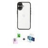 MARSİLYAN™- iPhone 16 Kılıf Vadi Minimal - Siyah 3D Antistatik Seramik Nano Ekran Koruyucu + Raze Metal Kamera Lens - PE