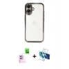 MARSİLYAN™- iPhone 16 Kılıf Vadi Minimal - Siyah 3D Antistatik Seramik Nano Ekran Koruyucu + Raze Metal Kamera Lens - PE