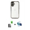 MARSİLYAN™- iPhone 16 Kılıf Vadi Minimal - Siyah 3D Antistatik Seramik Nano Ekran Koruyucu + Raze Metal Kamera Lens - SH