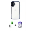 MARSİLYAN™- iPhone 16 Kılıf Vadi Minimal - Siyah Bilvis 5in1 3D Magic Cam Ekran Koruyucu + Beyaz Raze Metal Kamera Lens