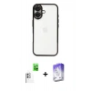 MARSİLYAN™- iPhone 16 Kılıf Vadi Minimal - Siyah Bilvis 5in1 3D Magic Cam Ekran Koruyucu + Beyaz Raze Metal Kamera Lens