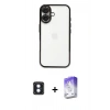 MARSİLYAN™- iPhone 16 Kılıf Vadi Minimal - Siyah Bilvis 5in1 3D Magic Cam Ekran Koruyucu + PVD Metal Kamera Lens - MI